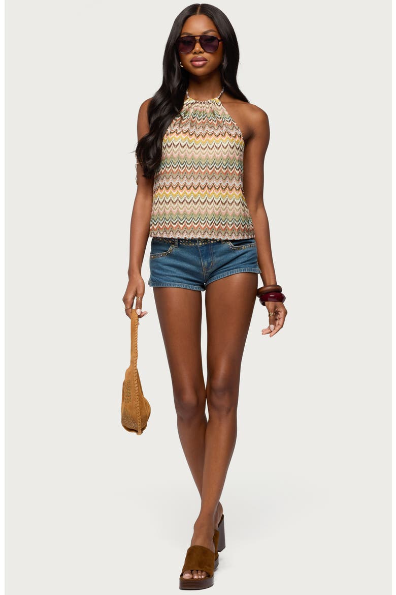 Kelsie Zigzag Open Knit Halter Top, Alternate, color, MULTI