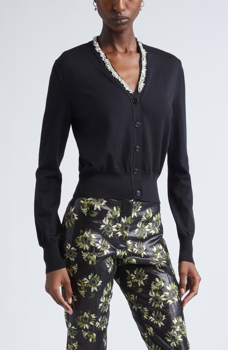 McQueen Crystal Stencil Wool Cardigan, Main, color, Black/ Crystal