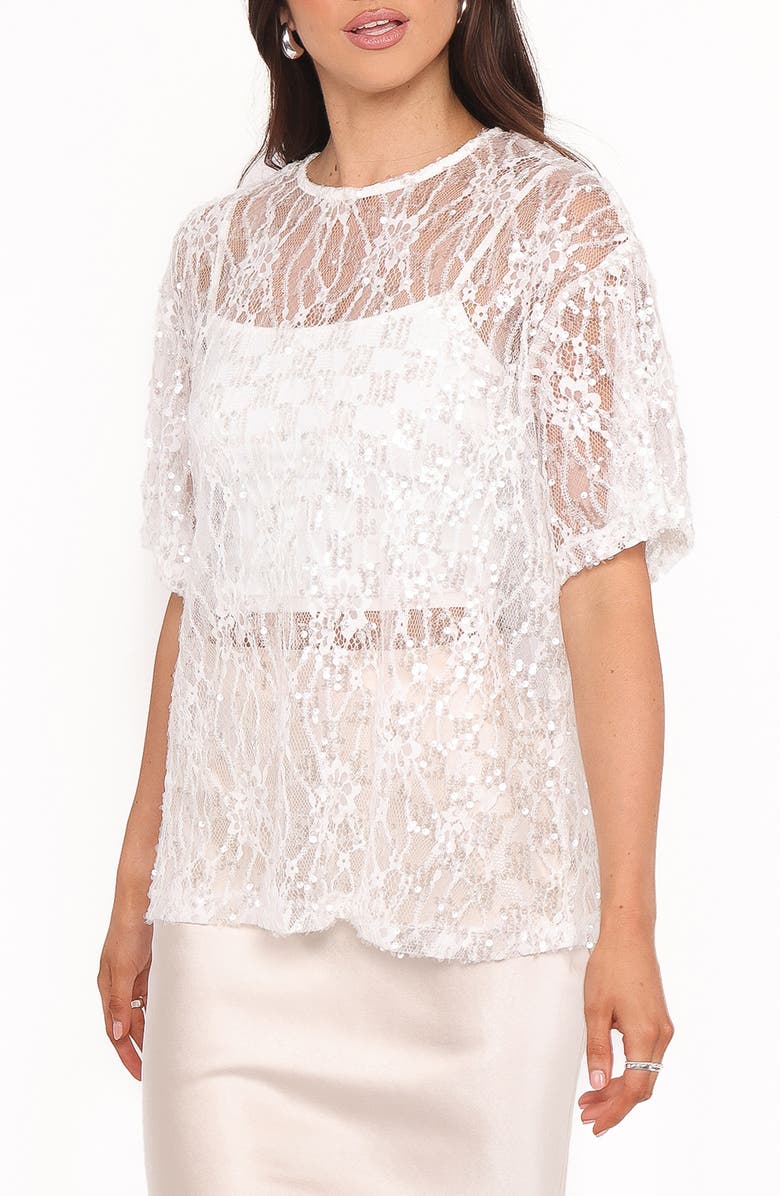 Petal & Pup Yonder Oversize Check Sequin Floral Lace Top, Alternate, color, White