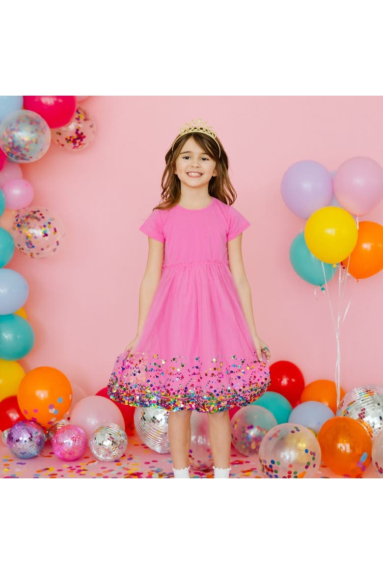 Raspberry Confetti Short Sleeve Tutu Dress, Alternate, color, Raspberry