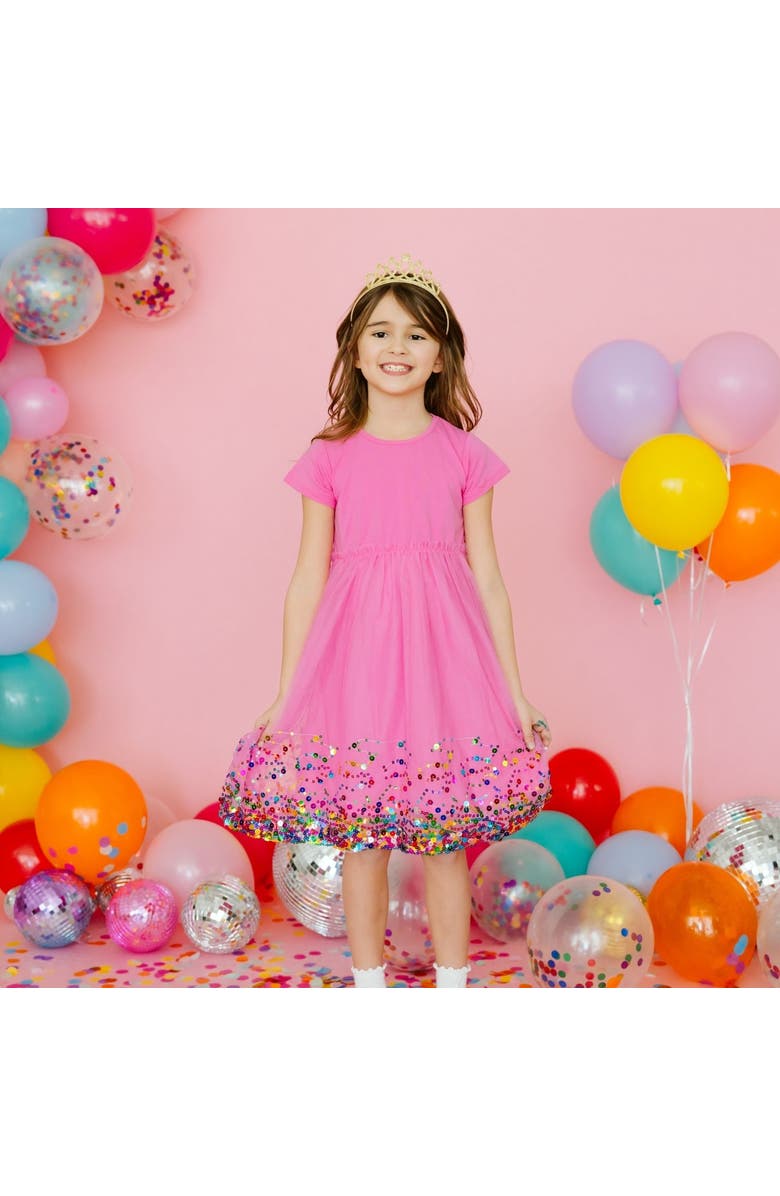Sweet Wink Raspberry Confetti Short Sleeve Tutu Dress, Alternate, color, Raspberry