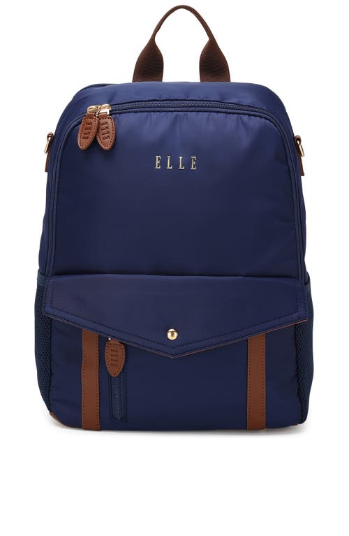 Elle Luxe Journey 18l Twill And Vegan Leather Backpack In Blue