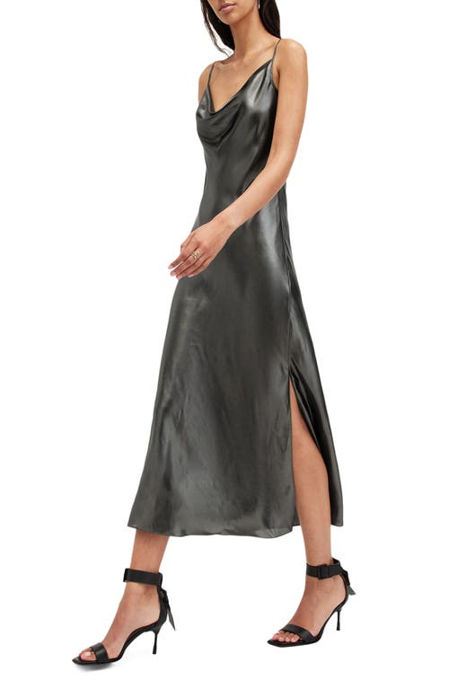 Allsaints Hadley Metallic Midi Slip Dress In Metallic Grey
