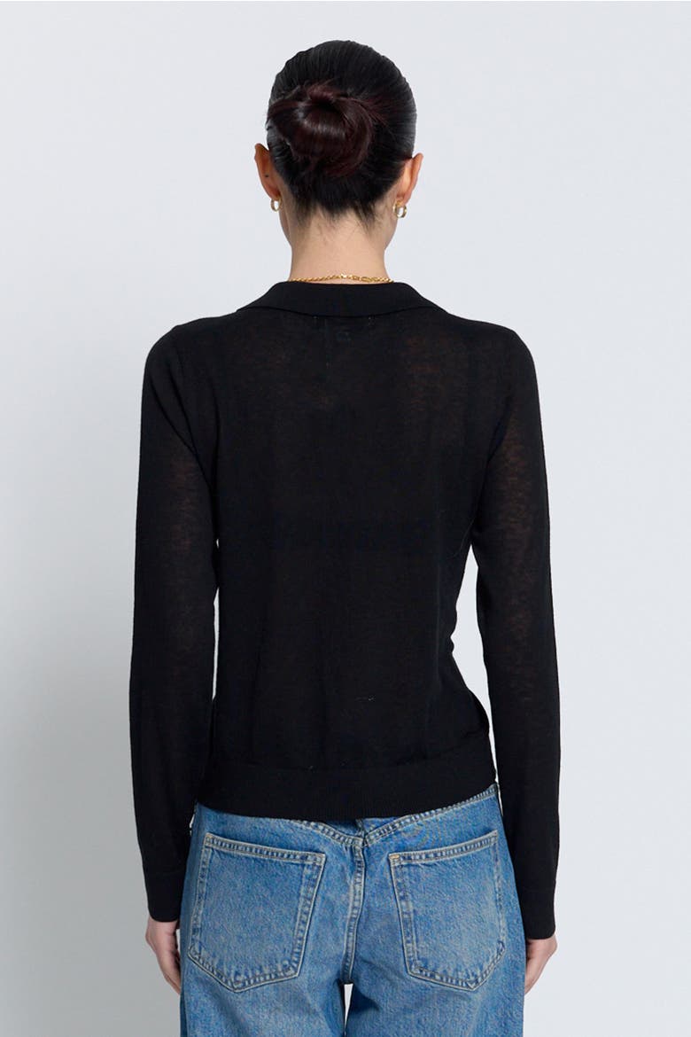 Sienna Sheer Isla Button Up Collared Sweater, Alternate, color, BLACK