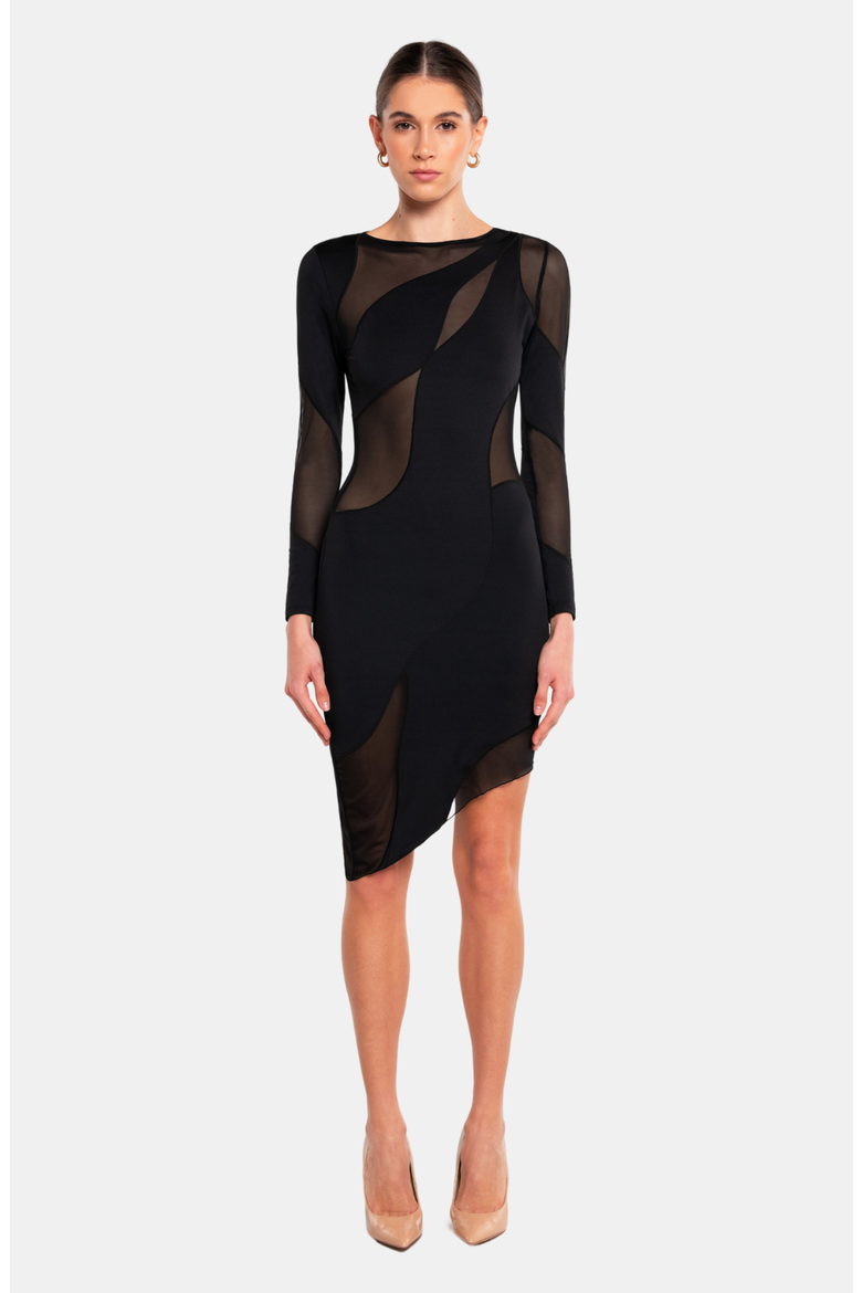 SPIRAL Long Sleeve Dress, Main, color, Black