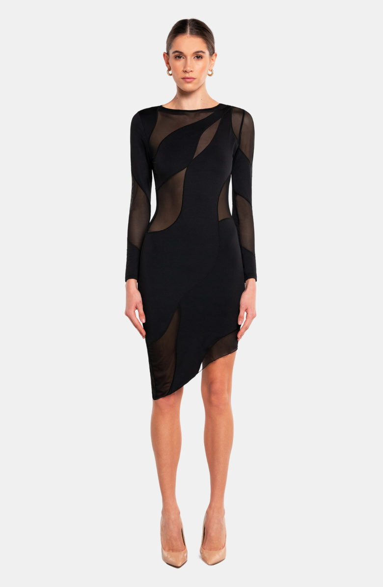 OW Collection SPIRAL Long Sleeve Dress, Main, color, Black