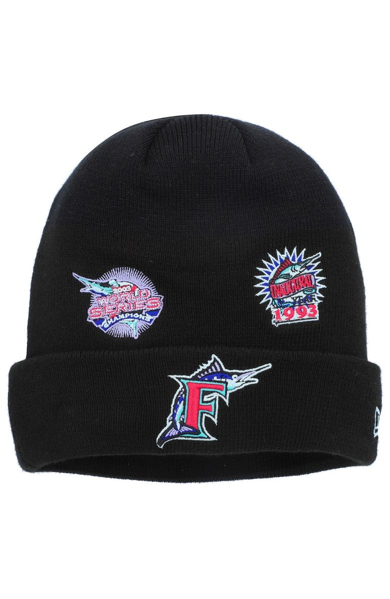 New Era Men's New Era Black Florida Marlins Polar Lights Cuffed Knit Hat, Main, color, 