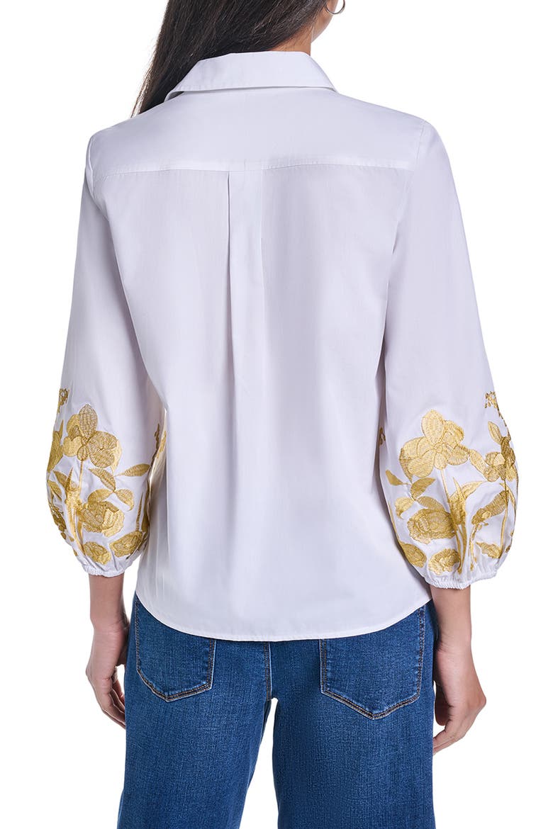 Embroidered Puff Sleeve Cotton Shirt, Alternate, color, WHITE