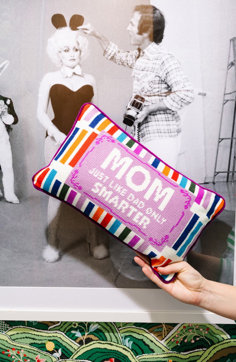 Furbish Mom Rules Needlepoint Pillow, Alternate, color, Purple, White, Multi