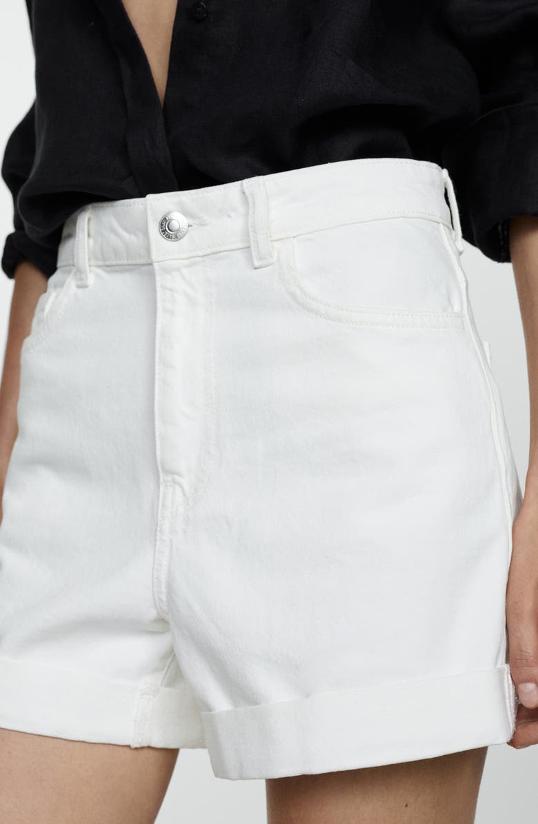 MANGO High Waist Denim Mom Shorts, Alternate, color, White