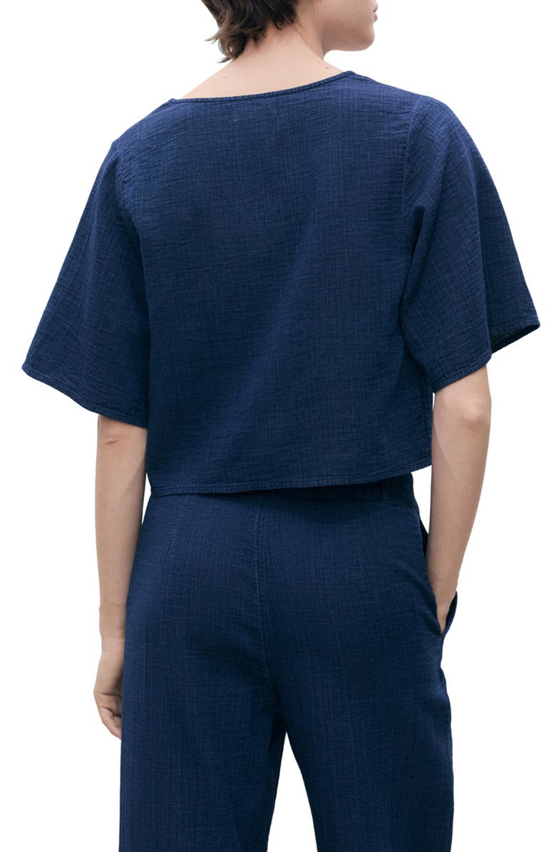 MANGO Tie Front Denim Top, Alternate, color, Night Blue