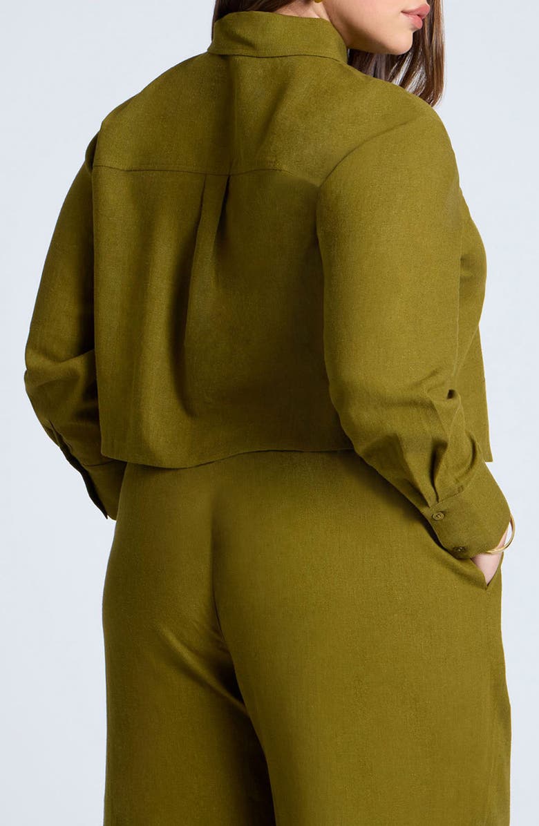 ELOQUII Boxy Crop Linen Blend Button-Up Shirt, Alternate, color, 