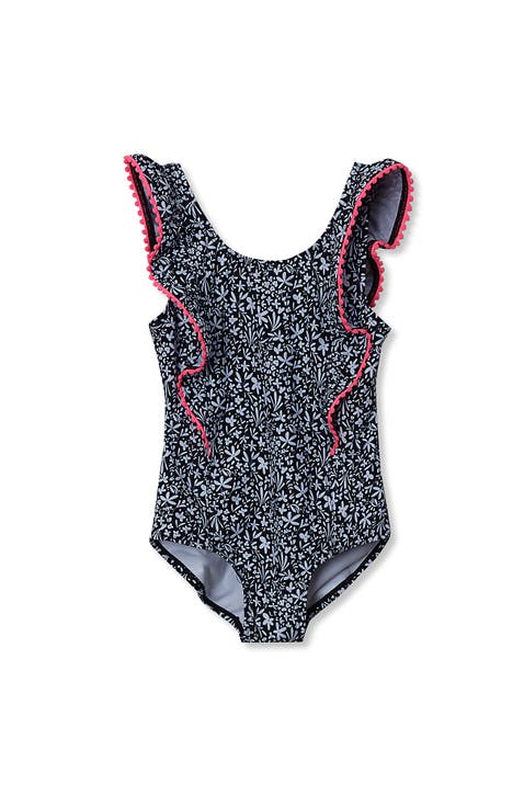 Girls Chlorine Resistant Scoop Neck Ruffle One Piece Swimsuit