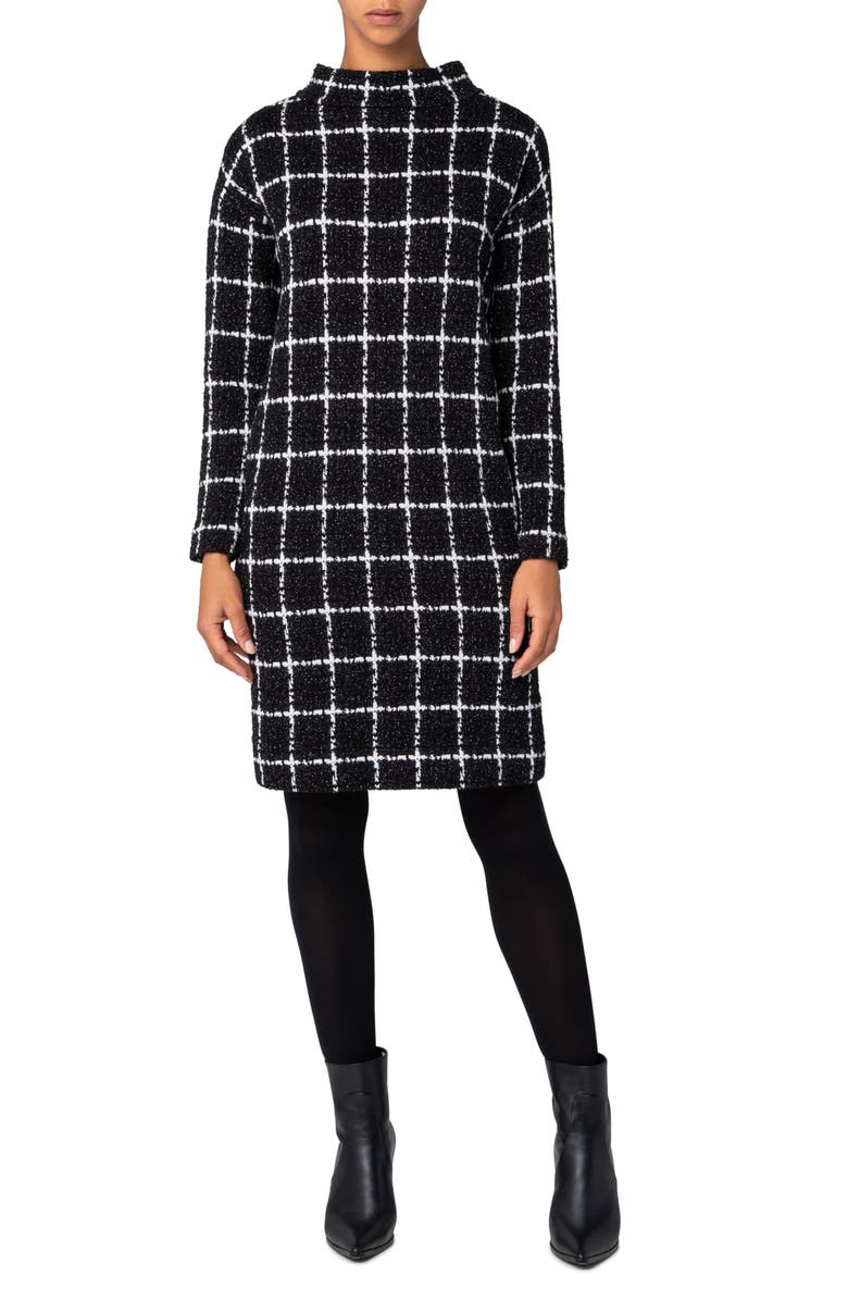 Akris punto Grid Check Long Sleeve Jersey Dress, Main, color,
