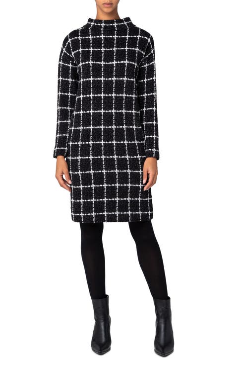 Grid Check Long Sleeve Jersey Dress