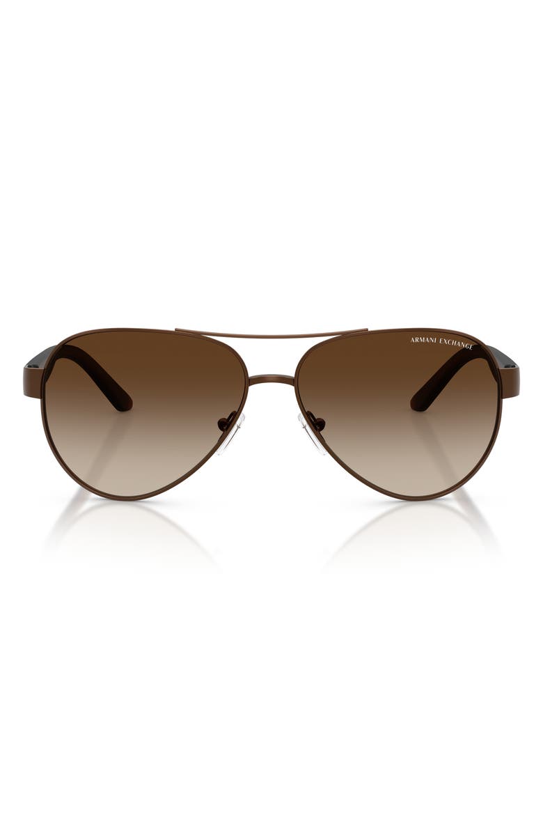 Armani Exchange 59mm Gradient Pilot Sunglasses, Main, color, Matte Brown / Gradient Brown