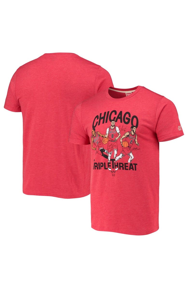 Homage Men's Homage DeMar DeRozan/Zach LaVine/Lonzo Ball Heathered Red Chicago Bulls Triple Threat Player Tri-Blend T-Shirt, Main, color,
