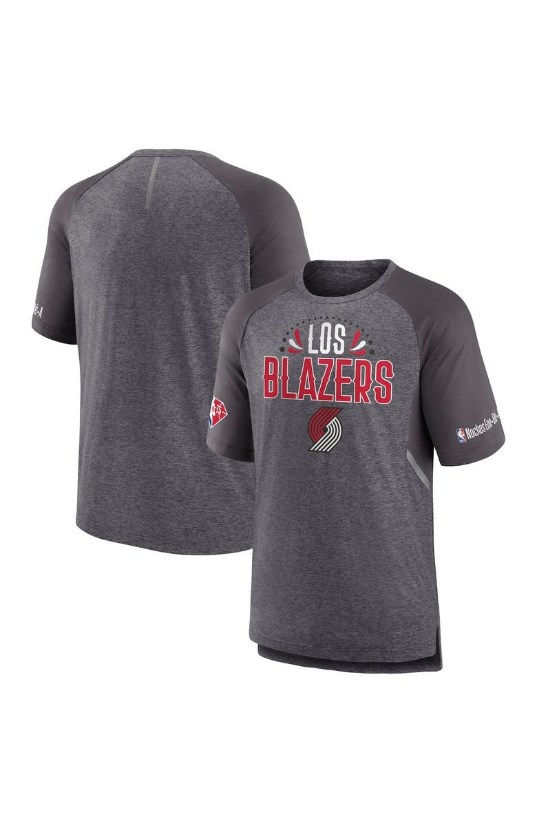 FANATICS Men's Fanatics Branded Heathered Gray Portland Trail Blazers 2022 Noches Ene-Be-A Core Shooting Raglan T-Shirt, Main, color, Heather Gray