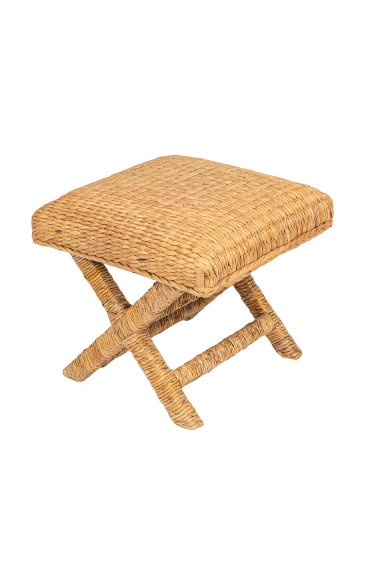 Woven Water Hyacinth and Wood Stool, Brown, Main, color, Natural
