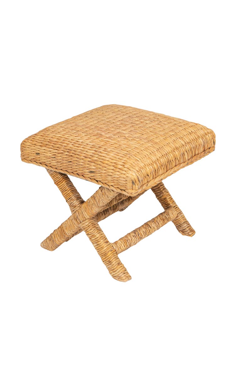 Storied Home Woven Water Hyacinth and Wood Stool, Brown, Main, color, Natural