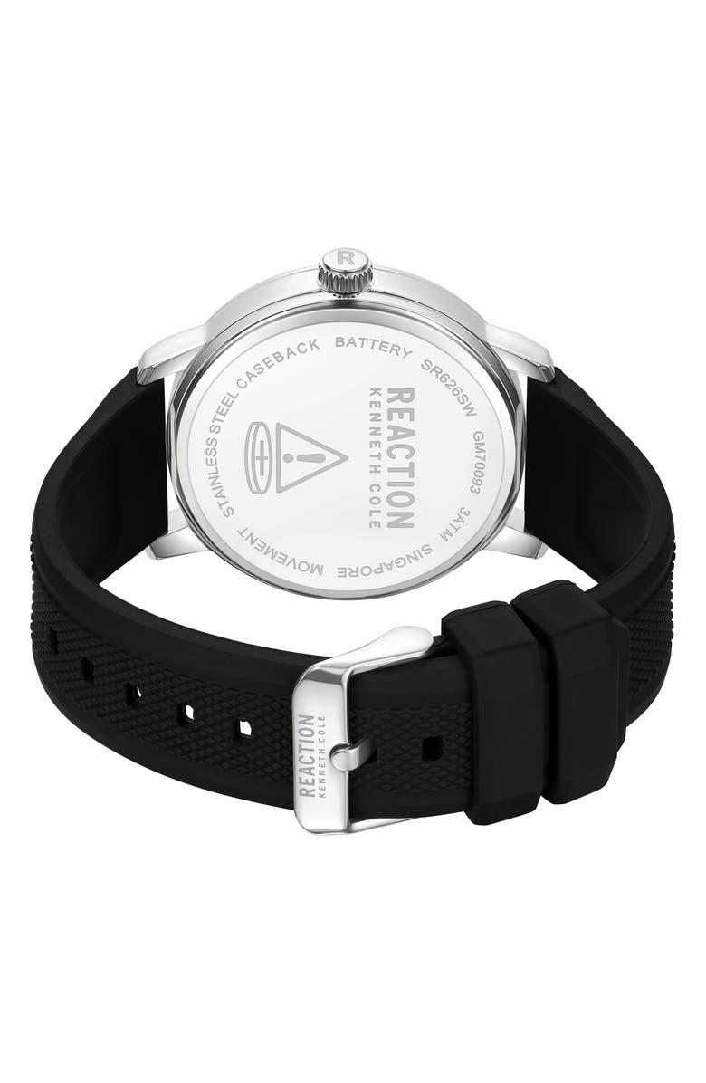 Kenneth Cole Reaction Classic Black Silicone Strap Watch, 44mm, Alternate, color, Black