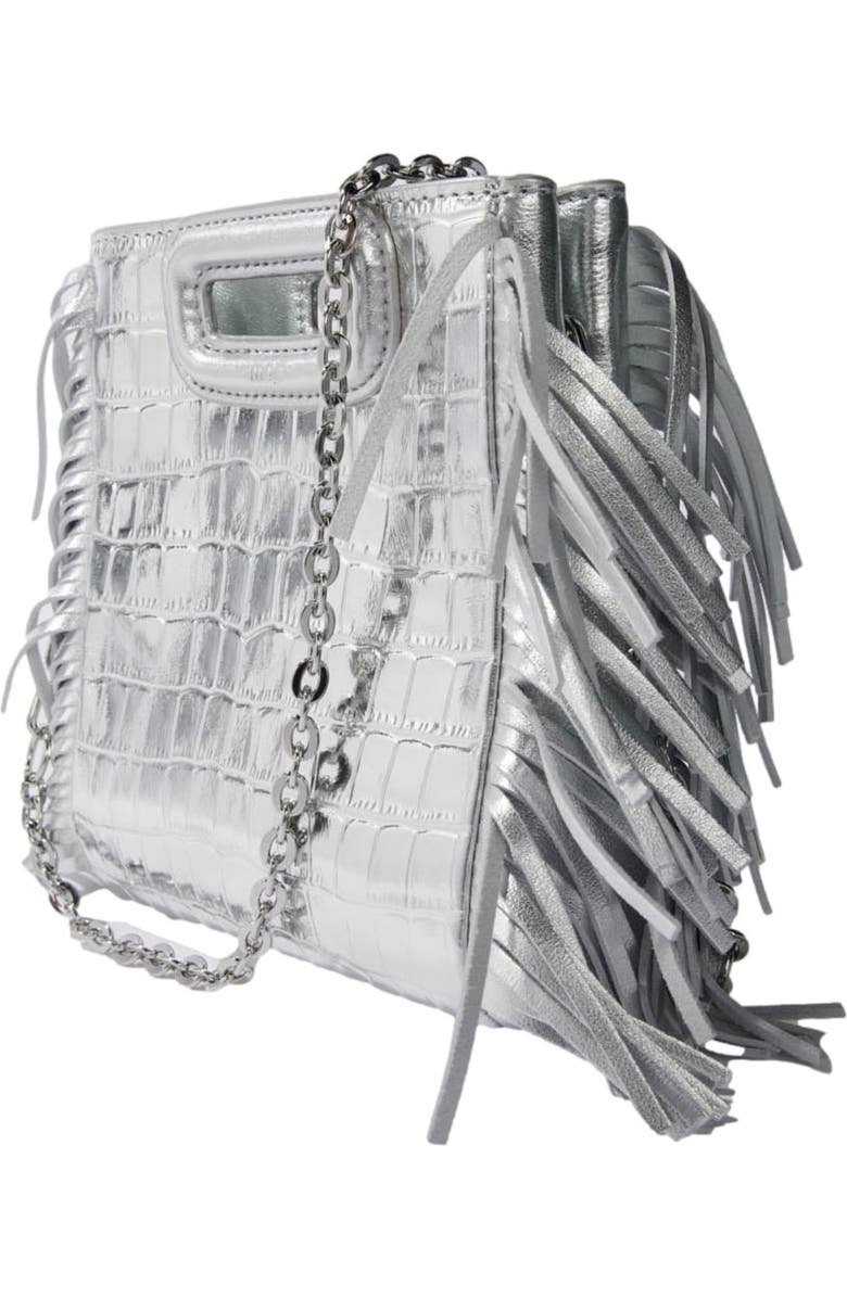 maje Mini embossed-leather M bag with chain, Alternate, color, Silver