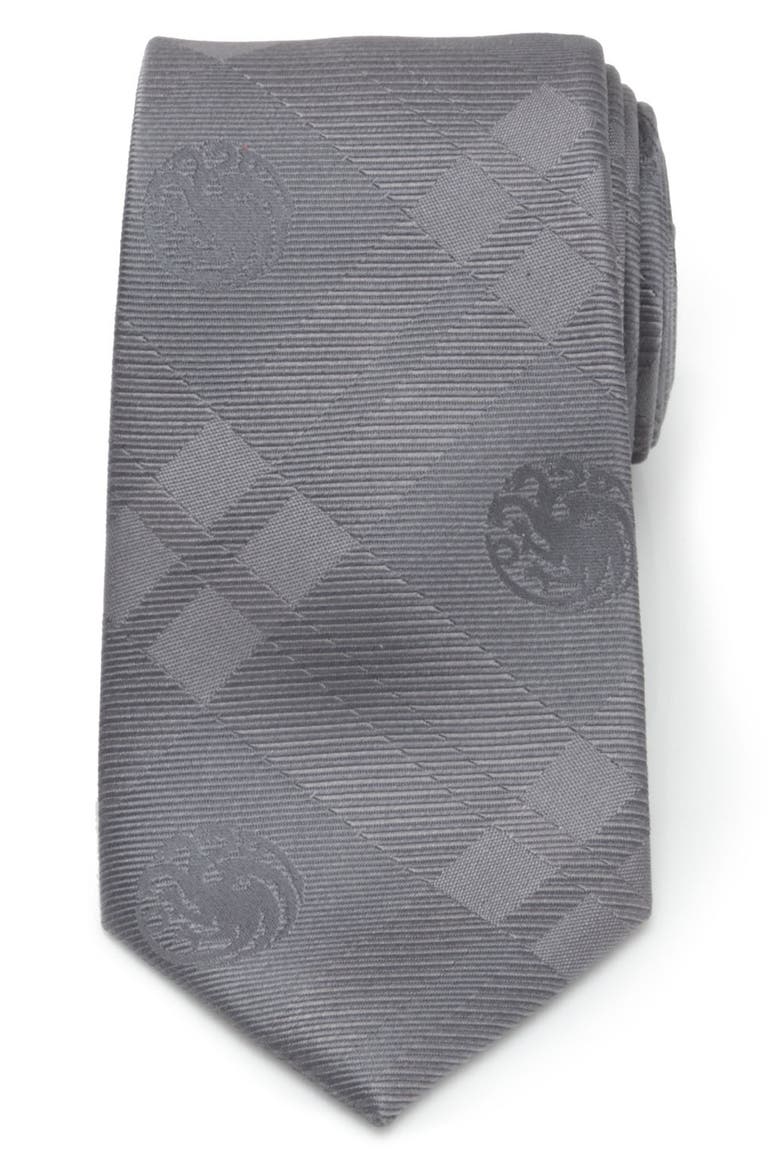 x Game of Thrones Targaryen Dragon Plaid Silk Tie, Main, color, GREY