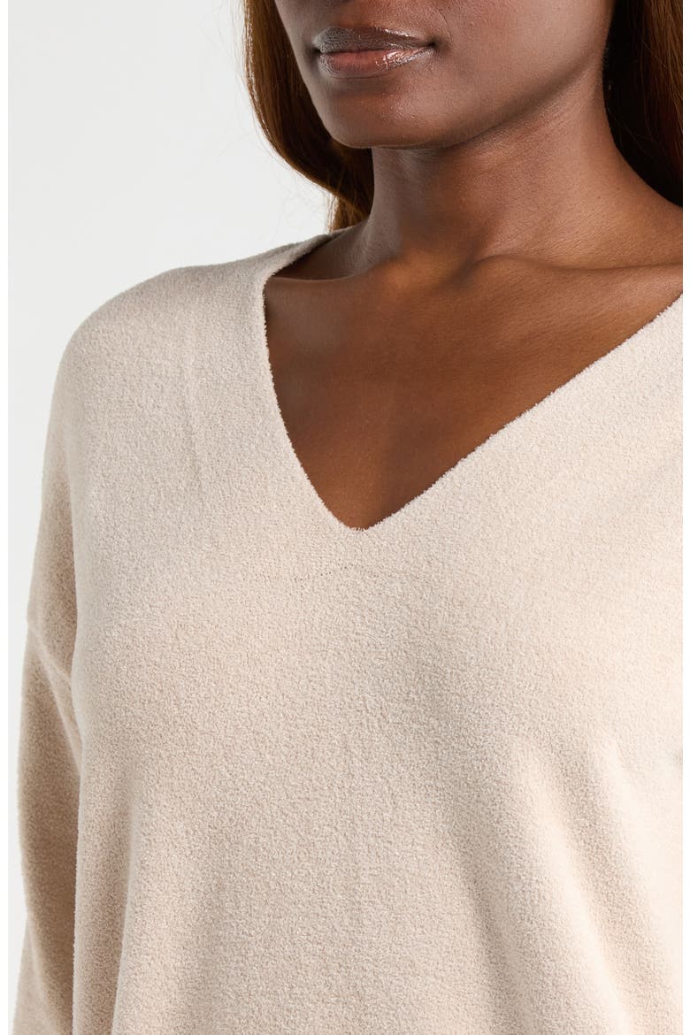 High-Low Hem V-Neck Pajama Pullover Sweater, Alternate, color, STONE