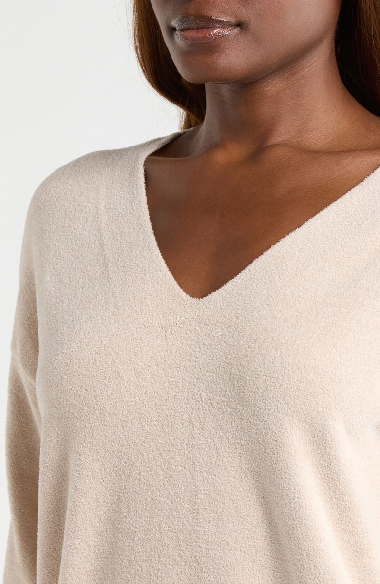 Barefoot Dreams<sup>®</sup> High-Low Hem V-Neck Pajama Pullover Sweater, Alternate, color, Stone