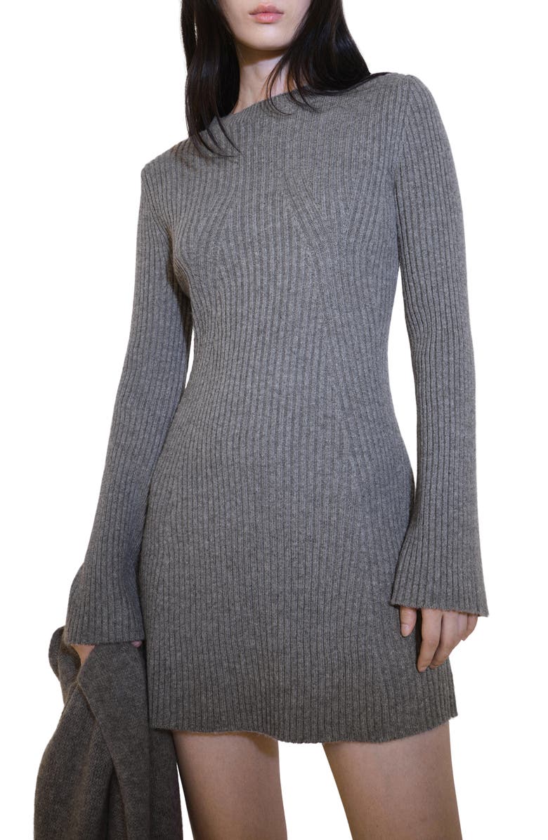 MANGO Long Sleeve Rib Minidress, Main, color,