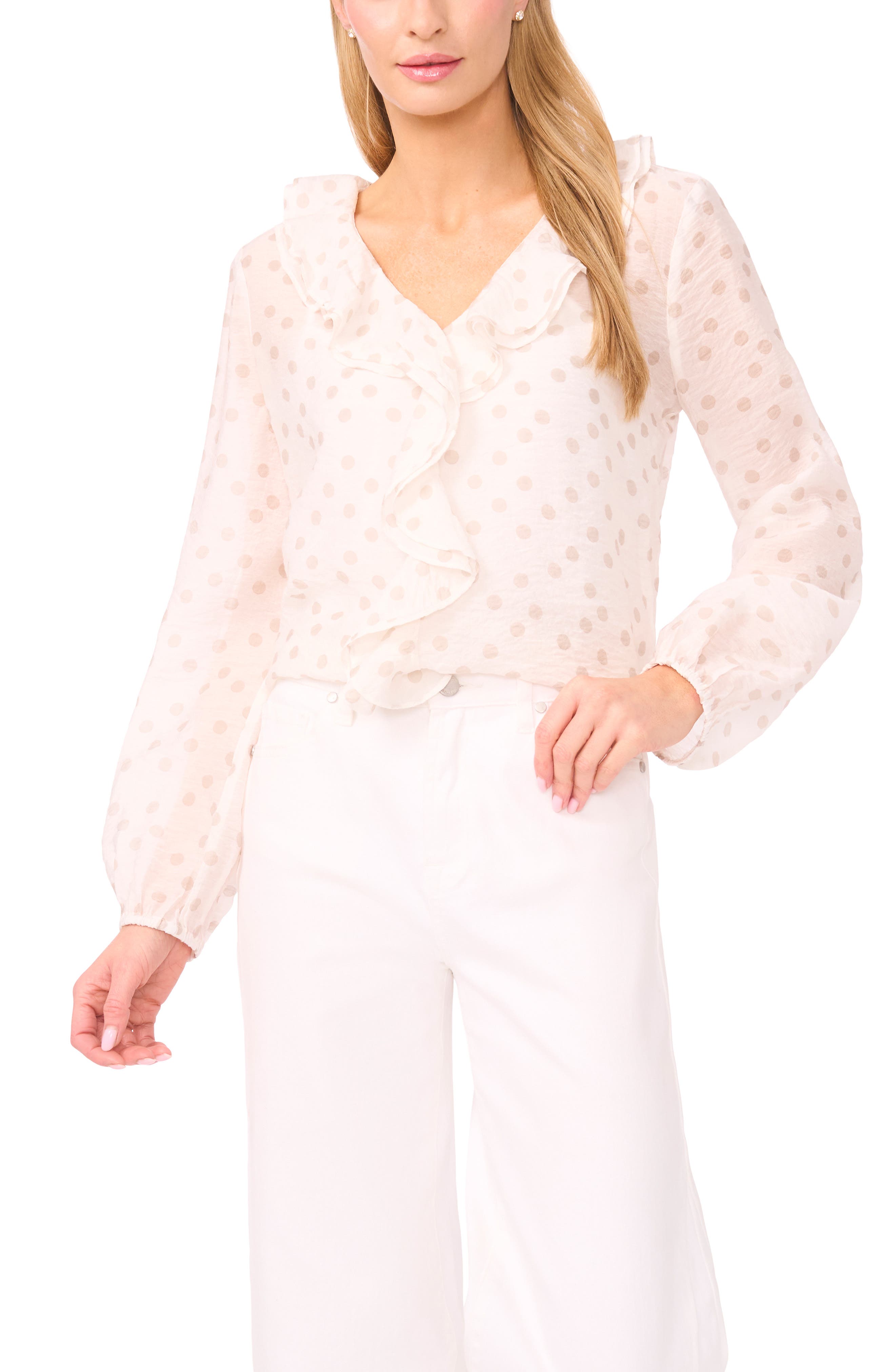 Polka Dot Ruffle Trim Top