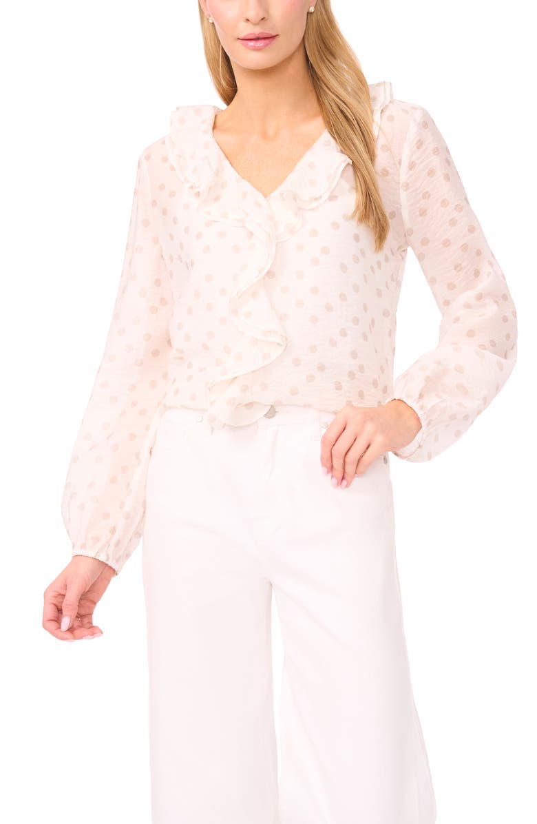 Halogen<sup>®</sup> Polka Dot Ruffle Trim Top, Main, color, Clay