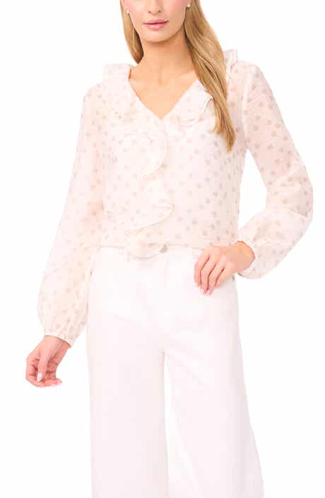 Polka Dot Ruffle Trim Top