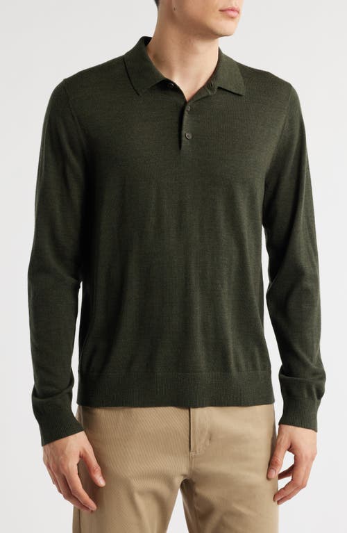Vince Long Sleeve Merino Wool Polo In Green