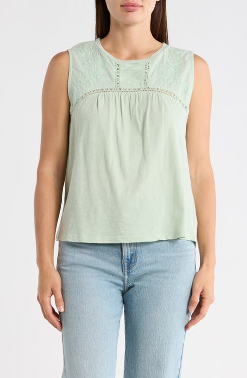Embroidered Yoke Cotton Tank