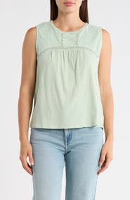 Lucky Brand Embroidered Yoke Cotton Tank