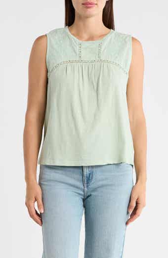 Embroidered Yoke Cotton Tank