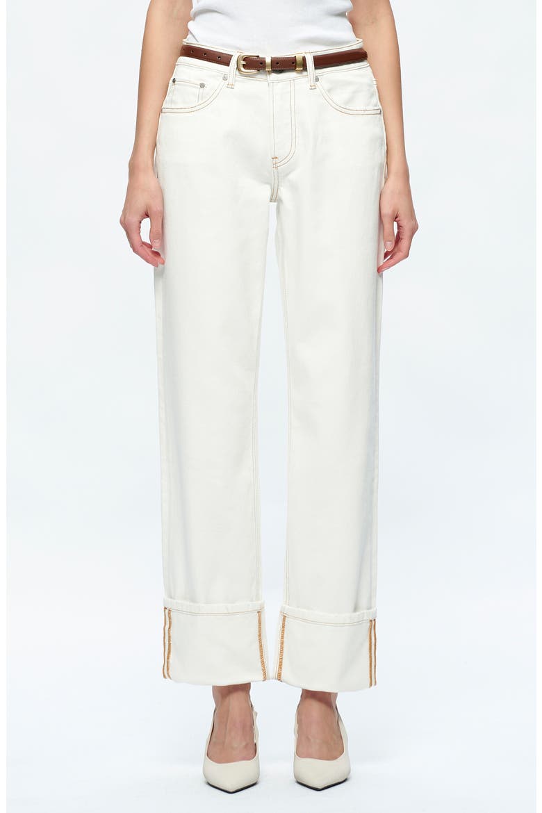 Michelle Deep Cuff Straight Jeans, Main, color, CREAM