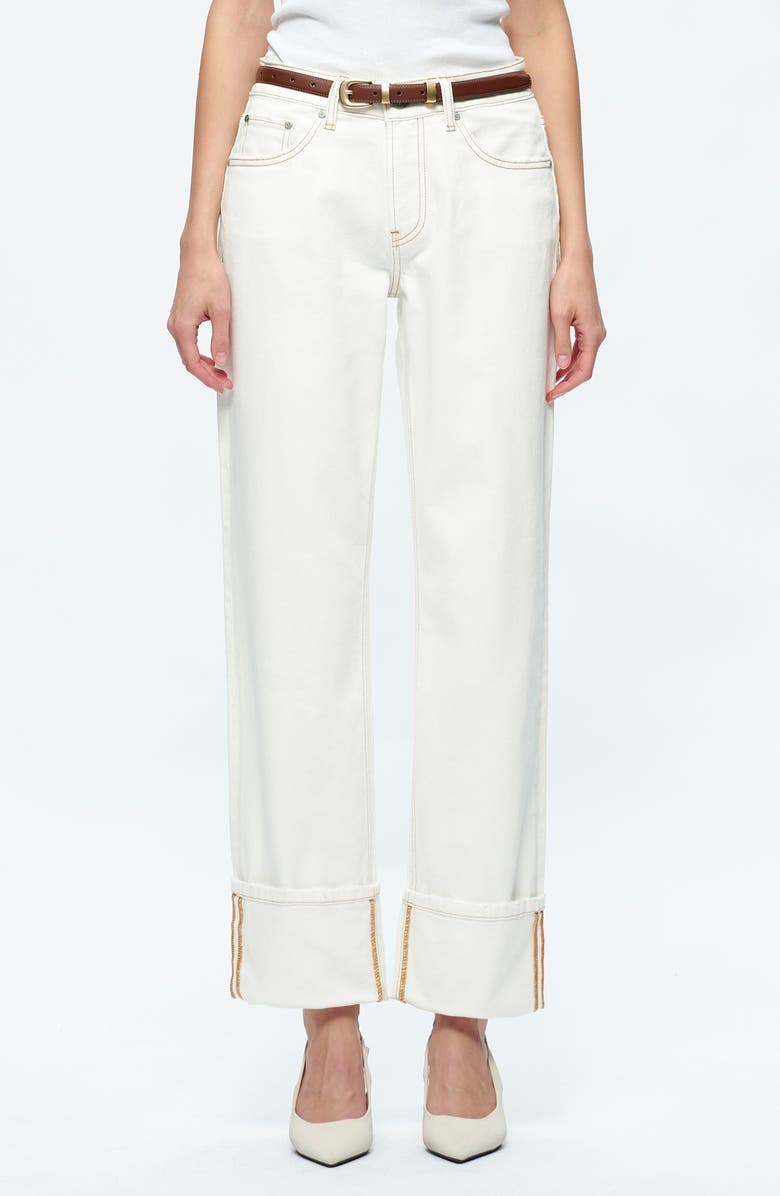 Bayeas Michelle Deep Cuff Straight Jeans, Main, color, Cream