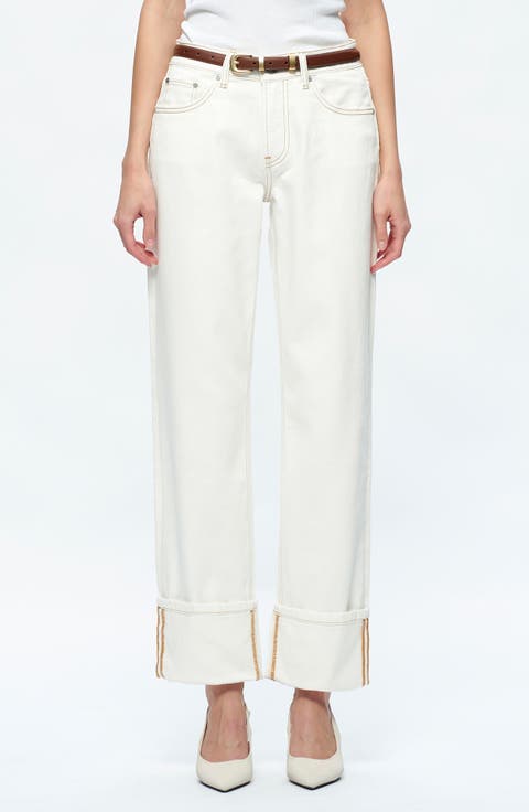 Michelle Deep Cuff Straight Jeans (Cream)