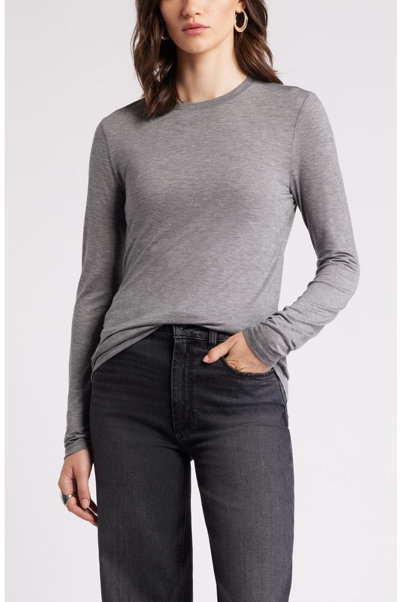 Long Sleeve Lyocell & Wool T-Shirt, Main, color, GREY DARK HEATHER