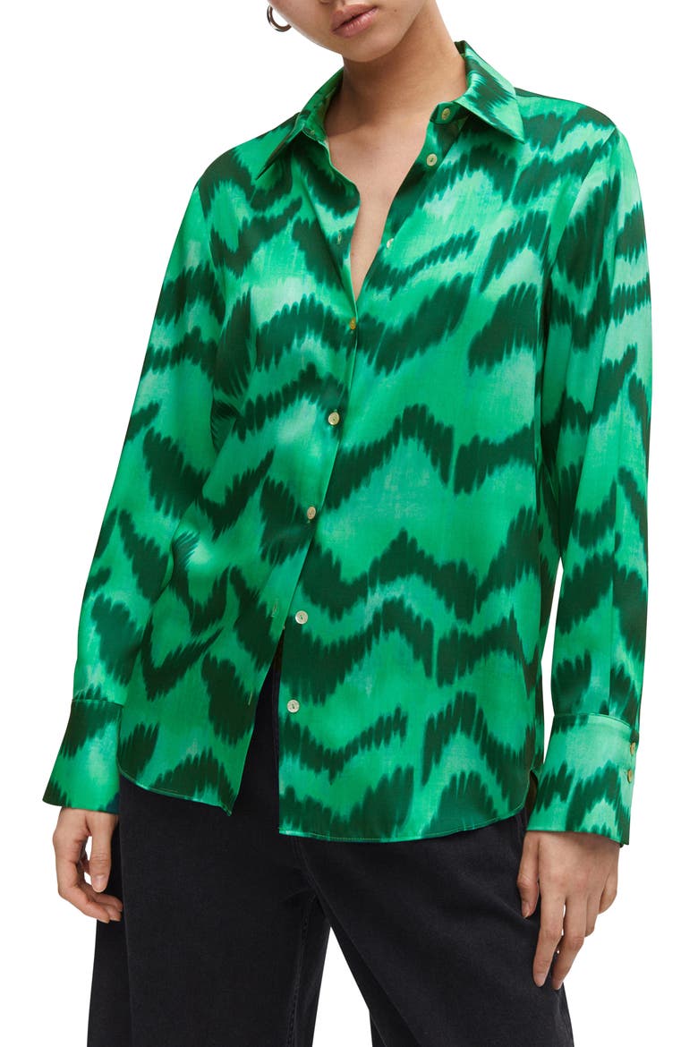 Satin Button-Up Shirt, Main, color, GREEN