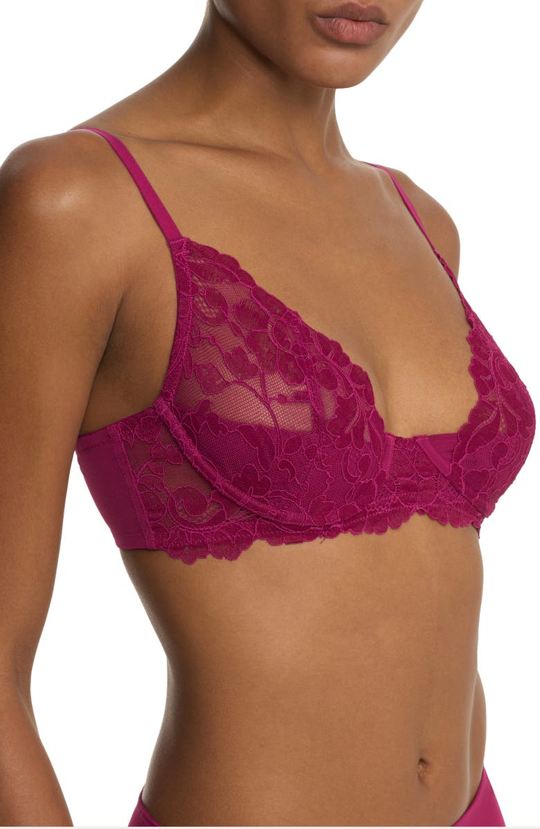 Natori Peony Unlined Lace Underwire Bra, Alternate, color, Dark Raspberry