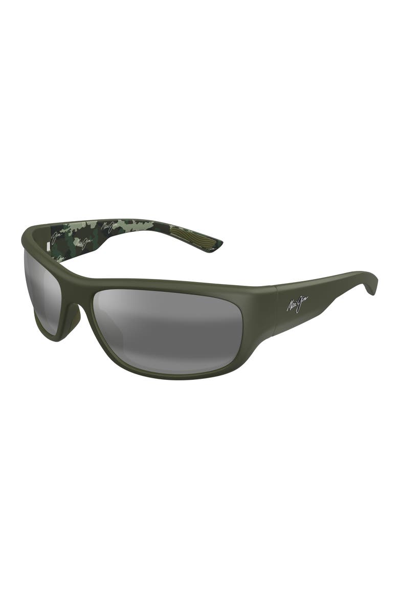 Mauklele 64mm PolarizedPlus2® Wraparound Rectangular Sunglasses, Alternate, color, GREEN