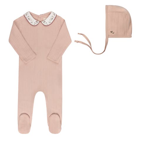Embroidered Collar Collection -  Footie + Bonnet