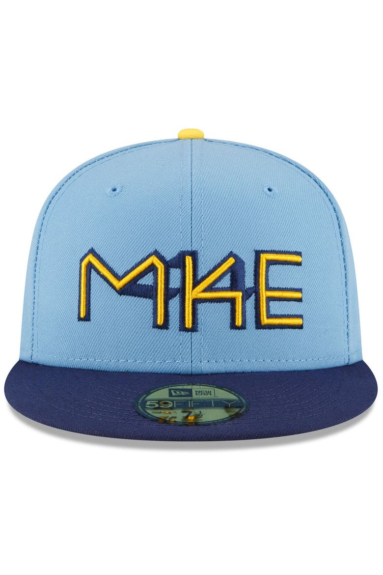 Men's New Era Powder Blue Milwaukee Brewers 2022 City Connect 59FIFTY Fitted Hat, Alternate, color, Light Blue