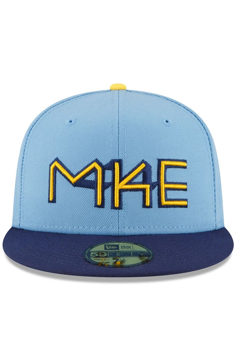 New Era Men's New Era Powder Blue Milwaukee Brewers 2022 City Connect 59FIFTY Fitted Hat, Alternate, color, Light Blue