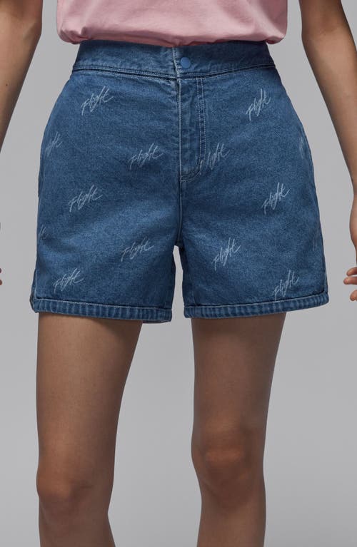 Shop Jordan Logo Denim Shorts In Stone Blue