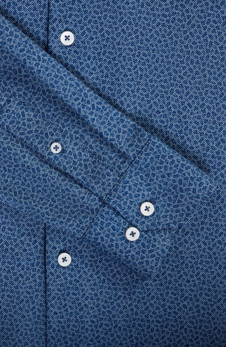 Bugatchi James OoohCotton<sup>®</sup> Leaf Print Twill Button-Up Shirt, Alternate, color, Navy