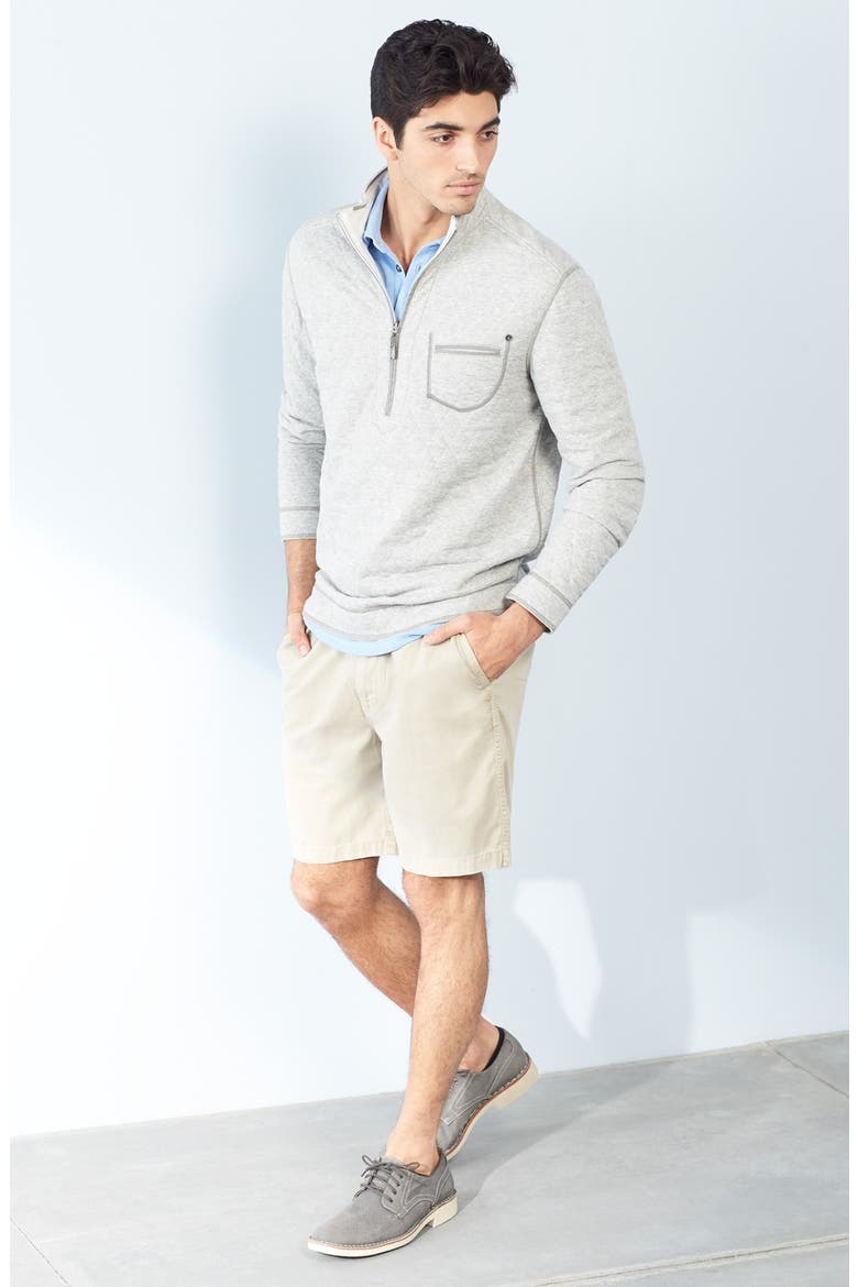 'Greenwich' Reversible Quilted Half Zip Pullover, Main, color, SMOKE GREY HEATHER